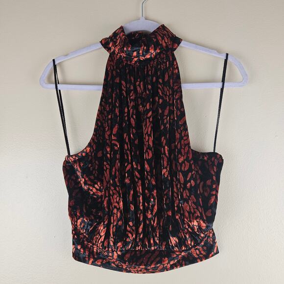 Free People Take A Break Halter Top In Black Combo Velvet Crop Blouse Size Small - Picture 2 of 9